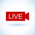 Live streaming logo - red vector design element for news and TV or online broadcasting. Live Stream icon, badge. Online streaming