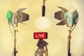 live streaming mobile concept, production ,Television broadcast multimedia, Yellow background