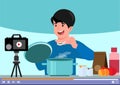 Live Streaming Online Cooking with chef in Class Learn to Cook Homemade Food and Variety of Dishes in Flat Cartoon Hand Drawn