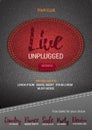 Live Unplugged Music flyer or banner with denim background. Royalty Free Stock Photo