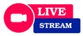 Live stream flat logo - red vector design element with video camera button Royalty Free Stock Photo