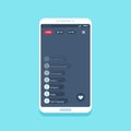 Live video stream on phone. Online videos stories streaming on smartphone screen, chat comments living streams UI vector