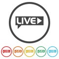 Live webinar, webcast icons in color circle buttons