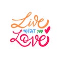 Live what you love. Hand drawn colorful romantic phrase. Vector art lettering text. Royalty Free Stock Photo