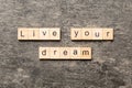 live your dream word written on wood block. live your dream text on cement table for your desing, concept Royalty Free Stock Photo