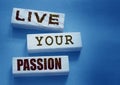 Live your passion words written on wooden blocks. live your dream predestination self motivation coaching concept Royalty Free Stock Photo