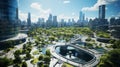 liveable city - aerial view street scene in front ofskyline as idea as an idea for a liveable city with lots of green spaces Royalty Free Stock Photo