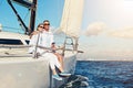 And they lived happily ever after. a couple enjoying a boat cruise out on the ocean. Royalty Free Stock Photo