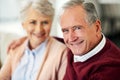 And we lived happily ever after...Portrait of a senior couple sitting together at home. Royalty Free Stock Photo