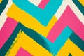 A lively abstract colorful background featuring zigzag patterns in bold yellow, teal, and hot pink. Ai ganerated