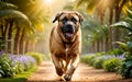 A lively and adorable Brazilian Mastiff dog is happily running in the garden!