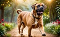 A lively and adorable Brazilian Mastiff dog is happily running in the garden!