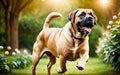 A lively and adorable Brazilian Mastiff dog is happily running in the garden! Royalty Free Stock Photo