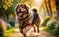 A lively and adorable Tibetan Mastiff dog is happily running in the garden! Royalty Free Stock Photo