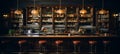 Lively bar with artisanal cocktails, stylish glassware, and mesmerizing bokeh lighting