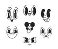 Lively Black and White Cartoon Comic Style Faces Set, Featuring Expressive And Exaggerated Features, Vector Emoji Set