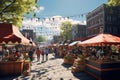 Lively and bustling market stalls at a street