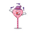 A lively candy heart lollipop cartoon character design playing Juggling