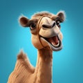 Lively Cartoon Camel On Blue Background - Mike Campau Style