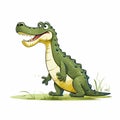 Lively Cartoon Crocodile Eating Grass - Charming Animal Portrait