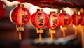 Lively chinese new year street adorned with red lanterns, exuding festive colors and atmosphere