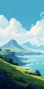 Lively Coastal Landscapes: A Digital Painting Of Adventure Themed Mountainous Vistas