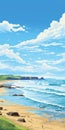 Lively Coastal Landscapes: Stunning 2d Illustration Of Bude, Cornwall Beach