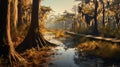 Lively Coastal Landscapes: A Stunning Uhd Image Of A Swamp With Sylva Trees