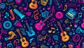 Vibrant Musical Instruments and Notes Pattern Royalty Free Stock Photo