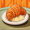 Lively 2d Illustration Of Croissant With Orange Sauce In Art Nouveau Style