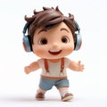 Lively 3d Music Child With Headphones - Cartoonish Character Design