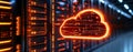 A lively digital backdrop showcasing illuminated cloud icons, symbolizing cloud computing and technology with dynamic Royalty Free Stock Photo