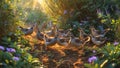 Golden-colored Partridge Flock in Sunlight Garden Royalty Free Stock Photo