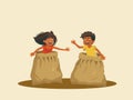 Sack Race Fun - Illustration of Kids Enjoying a Sack Race