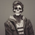 Lively Illustration Of A Smiling Teenage Skeleton In A Black Jacket