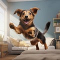 Lively Interiors: A Hyperrealistic Mural Of A Leaping Dog In A Window Royalty Free Stock Photo