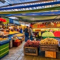 A lively market with stalls selling colorful fruits and vegetables1, Generative AI