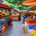 A lively market with stalls selling colorful fruits and vegetables5, Generative AI