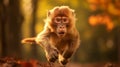 Lively Monkey Running Through Forest With Warm Tones