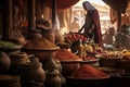 Lively Moroccan street market traditional. Generate Ai