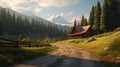 Lively Nature Scenes: A Vray Cabin In The Mountains