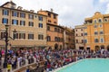 Crowded Piazza di Trevi and fountain view Rome Italy Royalty Free Stock Photo