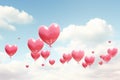 A lively scene with a bunch of heart-shaped balloons soaring skyward, perfect for joyous celebrations and events