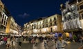 Lively square in the evening in Teruel, Spain