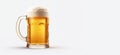 Photo of happy beer day with beer of mug with copy space text and white background. Ai generatd