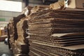 Stacks of cardboard ready for recycling in a bustling industrial facility. Generative AI Royalty Free Stock Photo