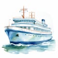 Lively Watercolor Boat Illustration: Hand Painted Clipart Of A Ferry On The Sea