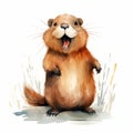 Lively Watercolor Illustration Of Cute Groundhog With Playful Expressions