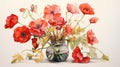 Lively Watercolor Painting Of Red Poppies In A Vase Royalty Free Stock Photo