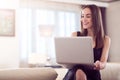 Lively woman holding laptop Royalty Free Stock Photo